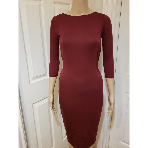 NWT|{WINE DRAPE BACK MIDI DRESS} - (S) - Picture 3 of 9